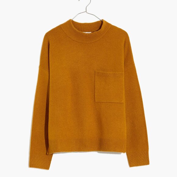 Madewell Sweaters - EUC Madewell Redmond Mockneck Pocket Sweater Antique Gold Yellow Size XXS